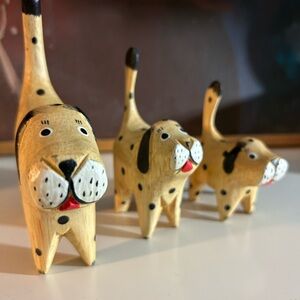 Handcrafted Wooden Dog Figurines - Black and Tan Set of 3 Folk Art